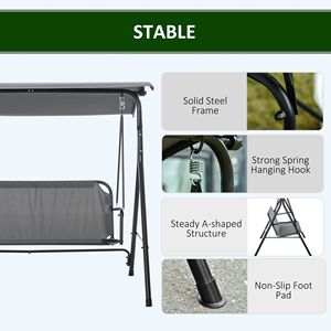 Dondolo da Esterno Moderno a 3 Posti con Supporto, Stile Confortevole, Tettuccio Inclinabile Regolabile per Patio o Veranda - Product Image 5