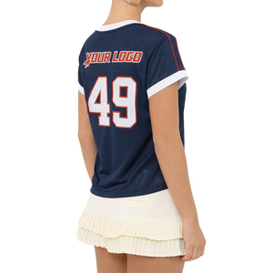 Wholesale Baseline V Neck Jersey Oversized Relaxed Fit Sports Tee Navy Women Polyester Spandex Athleisure Gym Streetwear OEM Top - Product Image 2