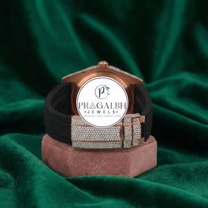 นาฬิกาเพชรหรู Pragalbh Jewels ประดับเพชรแบบ Iced Out Pavé สายสแตนเลสและยาง สำหรับผู้ชายและผู้หญิง - Product Image 4