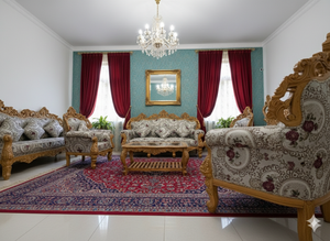 Ensemble de meubles de salon de luxe, style royal antique, en bois massif sculpté à la main, avec finition feuille d'or, artisanat classique européen, pour hôtel et salle à manger - Product Image 2