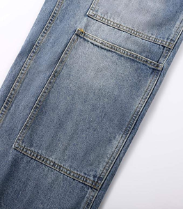 Jeans Cargo de Mezclilla de Cintura Alta y Corte Holgado para Hombre, de Algodón, Lavado a la Piedra, Color Sólido, Estilo Casual de Otoño, con Bolsillos, Pierna Recta - Product Image 5