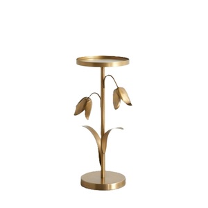 Mesa Auxiliar Redonda de Metal Bronceado Moderno con Base Texturizada, Mesa de Centro Estilo Bistro, Mueble Chic Parisino, Moderno y Vintage - Product Image 3