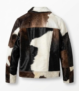 Men's Real Cowhide Leather <b>Jacket</b> Genuine Hair-on-Hide <b>Western</b> Cow Print Patchwork Bomber Coat Vintage Biker Outerwear - Product Image 5