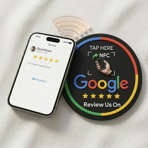 Etiqueta Adhesiva de PVC con Código QR Redondo para Reseñas de Google, Tarjeta de Retroalimentación Comercial, Diseño Personalizado Troquelado, Resistente al Agua, con NFC - Product Image 2