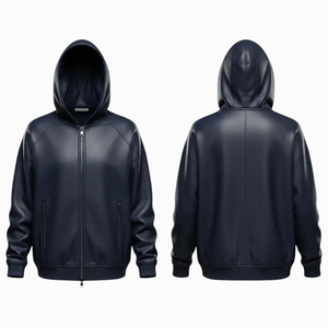 Sudadera con Capucha de Cuero Sólido para Hombre, Diseño Personalizado OEM, Invierno, Bolsillos Delanteros, 100% Cuero, Manga Larga, Casual, Ecológica - Product Image 3