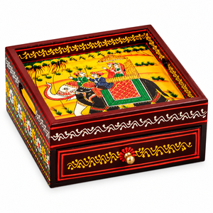 Handcrafted Rectangular Wooden Elephant Printed Serving Tray with <b>Storage</b> <b>Drawer</b> | Decorative Multipurpose Tableware Tray - Product Image 2
