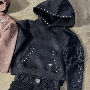 Ensemble sweat à capuche et pantalon de jogging évasé délavé effet soleil, avec logo brodé personnalisé, coupe oversize, couleur unie, collection Printemps - Product Image 3