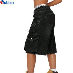 Vaqueros Cargo Holgados de Moda Sencilla para Mujer, de Pierna Ancha, Lavables, Estilo Boyfriend, con Bolsillos Laterales, de Mezclilla hasta la Rodilla, Ideales para Verano - Product Image 4