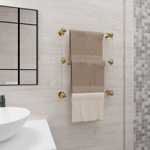 Porte-serviettes mural moderne en acier inoxydable chromé, design rectangulaire minimaliste, ensemble de crochets de salle de bain durables - Product Image 3