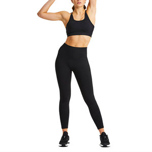 Ensemble de yoga sans couture pour femmes, noir, legging taille haute, crop top dos nageur, tenue de sport 2 pièces longue, vêtements de fitness Pakistan - Product Image 2
