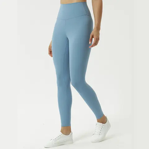 High Waist Seamless Yoga <b>Leggings</b> Full Length Solid Blue Spandex Nylon Pants Elastic Waist Fitness Wear - Product Image 1