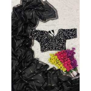 ชุดผ้าส่าหรีผ้าไหมสีดำสำหรับตกแต่ง - Product Image 1