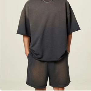 Men's Casual Summer Breathable Polyester/Cotton Short Set High Quality Solid Printed Knitted Fabric 2-Piece T-Shirt Shorts - Product Image 1