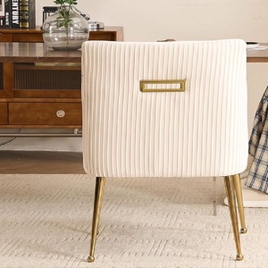 Chaises de Salle à Manger Rembourrées en Velours <span class=keywords><strong>Beige</strong></span> avec Pieds en Métal Doré Poignée de Transport Givrée pour Salon Cuisine Salle à Manger - Product Image 4