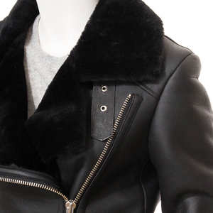 Chaqueta de Piel de Oveja Genuina para Mujer, con Logotipo Personalizado, Tejida, Ecológica, Estilo Motero, Cuello Alto, Transpirable, Diseño Sólido, para Invierno - Product Image 5