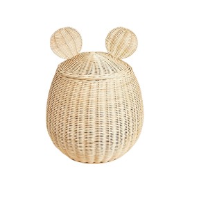 <b>Cute</b> <b>Bear</b> Ears Rattan Woven Storage Basket with Lid - Decorative Handmade Animal Shaped Toy Organizer for Kids Nursery - Product Image 1