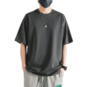 เสื้อยืดคอกลมแขนสั้นทรงโอเวอร์ไซส์ลำลองสำหรับผู้ชาย สีพื้น ผ้าเจอร์ซีย์ 100% ผ้าฝ้ายถัก - Product Image 3