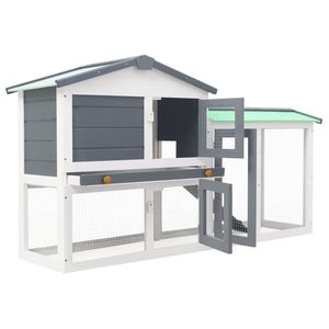 Grande conigliera in legno da esterno in grigio e bianco 57.1 "x 17.7" x 33.1 "mobili per la casa per animali domestici - Product Image 2