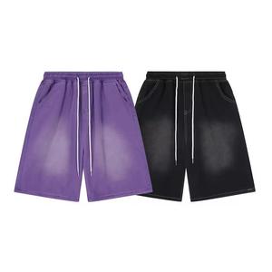 Shorts streetwear délavés à l'acide pour hommes, en coton personnalisé 260 280 300 g/m², ourlet brut, cordon de serrage, style vintage et vieilli - Product Image 1