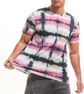 Wholesale Premium Quality Men's <b>Tie</b>-Dye Short Sleeve T-Shirt O-Neck Casual <b>Knitted</b> Regular Fit Patterned Red White 2026 - Product Image 5