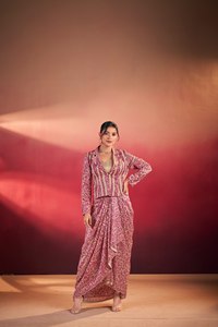 ชุดผ้าไหมทัสาร์พิมพ์ลายศิลปะแฟนซีสไตล์อินเดีย ดีไซน์ทันสมัย พร้อมเสื้อโคติและเสื้อชั้นในสำหรับผู้หญิง - Product Image 6