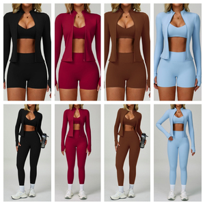 Gym Wear High Waist Top Trending Racerback Yoga Set For Women Full Length 3 Piece Workout Set For Workout Wear With Zipper - Product Image 6