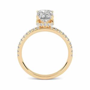 Radiant Cut Vintage Hidden Halo Shoulder <b>Set</b> <b>Ring</b> 0.65 Ct Lab Grown Diamond in 18K <b>Gold</b> and Platinum for Anniversary Gift - Product Image 2