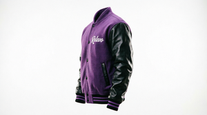 <b>Purple</b> <b>Varsity</b> <b>Jacket</b> Men Leather Sleeve Embroidered Logo Turn-down Collar Casual Autumn Wear - Product Image 4