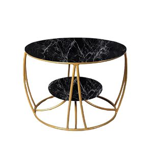 Mesa de Centro Redonda Dúplex con Base de Madera y Metal para Sala de Estar, Mesa Auxiliar Moderna para Decoración del Hogar - Product Image 1