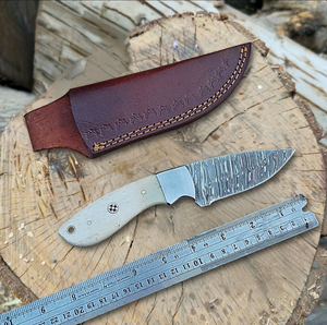 Couteau de chasse en acier Damas, fait main, à lame pleine, forgé à la main, lame fixe, pour le camping en plein air, le bushcraft, la pêche, outil de survie avec - Product Image 4