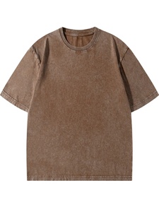 เสื้อยืดคอกลมโอเวอร์ไซส์ผ้าฝ้ายซักสำหรับผู้ชาย แขนสั้น สีพื้น ดีไซน์เรียบง่าย สไตล์ลำลอง - Product Image 1