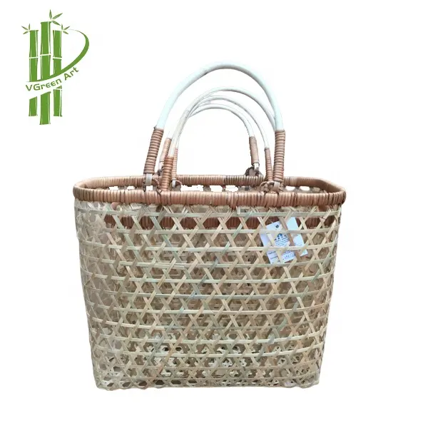 Set 3 shopping bags BAMBOO ECO tote bags many sizes women hand bag set ladies woven bamboo storage baskets for womens in Vietnam