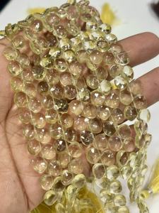 Cuentas facetadas de cuarzo limón natural AAA en forma de corazón, tamaño 6-7 mm aprox. Cadena de 8 Pulgadas - Product Image 6