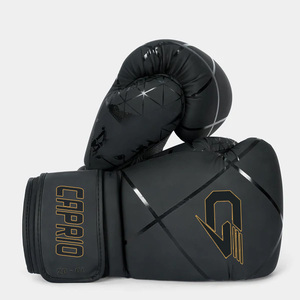 Gants de boxe d'entraînement MMA noirs en cuir PU avec fermeture auto-agrippante, logo personnalisé, OEM, marque privée, paire pour hommes et femmes - Product Image 1