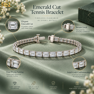 สร้อยข้อมือเพชรทรงเหลี่ยมมรกตแบบสังเคราะห์ ประดับเพชรแบบสี่ขา ดีไซน์ Eternity Link |   เครื่องประดับทองคำแท้ 9K 14K 18K ดีไซน์หรูหราสง่างาม - Product Image 5