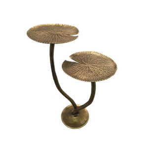 Mesa Auxiliar Escultural con Hoja de Loto Dorada, Mesa de Centro Moderna de Metal, Mesa de Bistró con Pedestal, Mostrador de Bar de Metal - Product Image 1