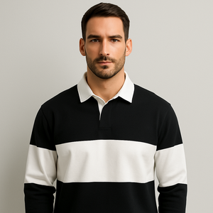 Camiseta de Rugby de Alta Calidad para Hombre Nesta Sports, Diseño de Rayas Tejidas de Manga Larga Antiarrugas con Logotipo Personalizado - Product Image 1