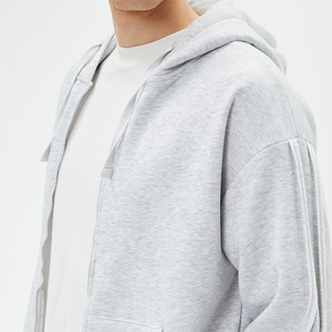 Ensemble de survêtement pour homme Crescent Wear, gris clair chiné, avec détails rayés, 100% coton, streetwear, hiver - Product Image 5