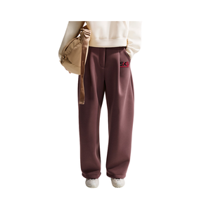 Pantalon large pour femme, taille élastique, devant plat, en molleton tricoté, décontracté, pour l'automne, tenue de détente - Product Image 3