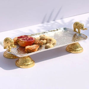 Creative <b>Decorative</b> Border with Golden Finished Tea Server Tray <b>Kitchen</b> <b>Accessories</b> Metal Square Shaped Serving Tray - Product Image 6