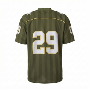 Custom Olive Green Football Jersey Vintage Striped <b>Athletic</b> Team Uniform Wholesale Retro Sportswear Breathable Activewear 100% - Product Image 2