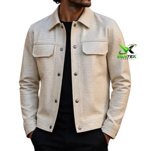 Blouson en cuir marron pour homme, effet croco, col rabattu, fermeture éclair, poches avant, style décontracté - Product Image 6