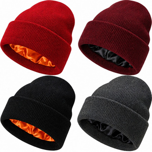 Gorro de Punto Personalizado con Forro de Satén, Unisex, Cálido para Invierno, Forro de Seda, Gorro Térmico Elástico, Gorro de Punto Acrílico Suave - Product Image 1