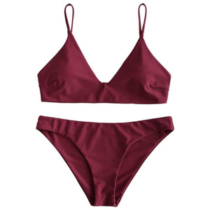 Ensemble de bikini triangle uni pour femme OEM, en spandex et nylon extensible, maillot de bain deux pièces, bas de bikini coupe classique - Product Image 2