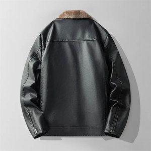 Econex Sports Men's Formal Slim PU <b>Leather</b> <b>Jacket</b> High Street Style Solid Color <b>Suede</b> Finish Pockets Turn-down Collar Zipper - Product Image 2