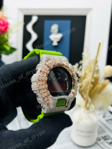 Custom VVS Moissanite <b>Watch</b> Round Bezel Case Moissanite Diamond Digital <b>Watch</b> Green Strap Hand Set Stones <b>Watch</b> - Product Image 2