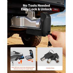 Verrou de remorque antivol robuste, compatible avec les attaches de 1-7/8, 2 et 2-5/16, résistant aux impacts, 3 clés, noir, pour camping-cars et remorques - Product Image 5
