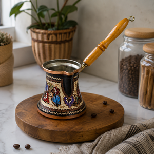Handmade Floral Copper Turkish Coffee Pot Cezve Ibrik Wooden Handle Arabic Greek <b>Espresso</b> Coffee Maker Milk Warmer Gift Pot - Product Image 4