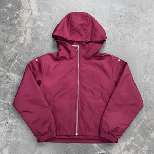 Conjunto Deportivo Unisex Color Borgoña, Chaqueta Cortavientos con Capucha y Pantalones Deportivos, Cierre de Cremallera en Manga Larga, Color Sólido, Estilo Casual - Product Image 2