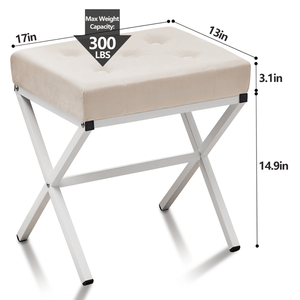 Sgabello imbottito con cuscino spesso e gambe a X in metallo, ideale come poggiapiedi per il cambio scarpe - Product Image 2